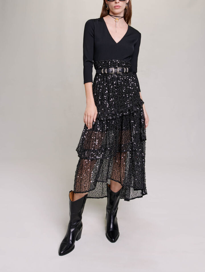 Sequin and mesh maxi dress