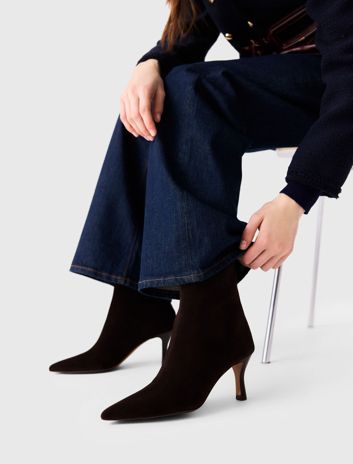 Zipped suede ankle boots Brown For Women | Maje