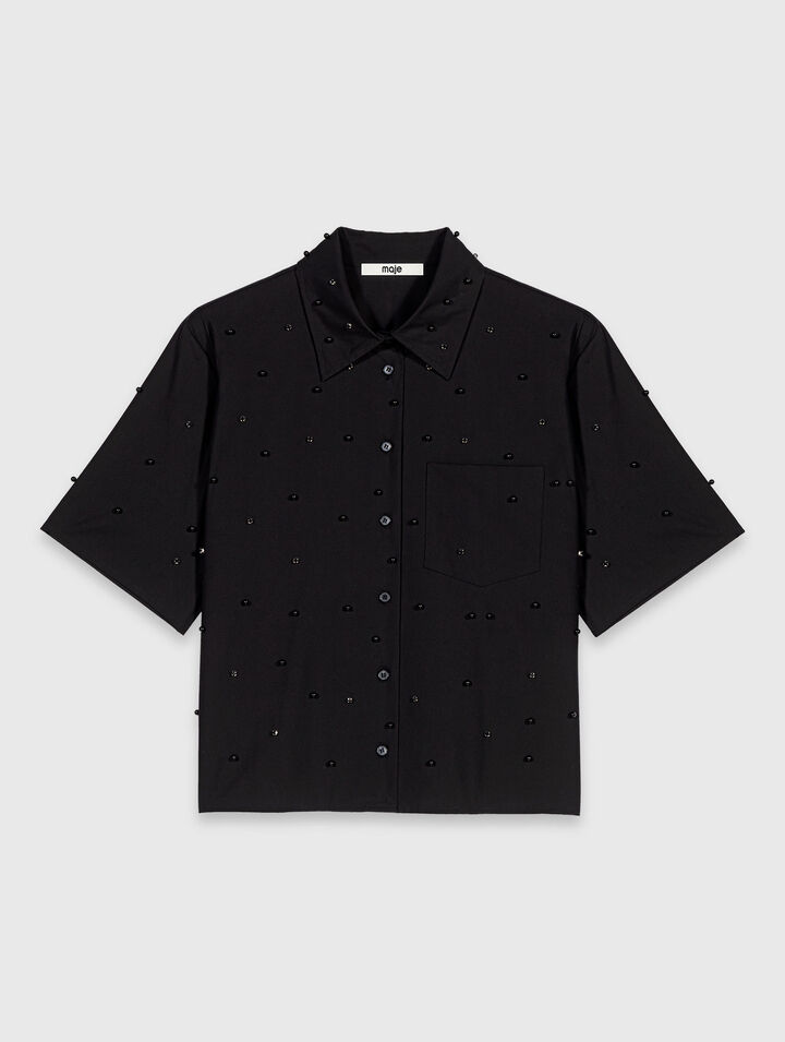 Shirt with rhinestones and beads