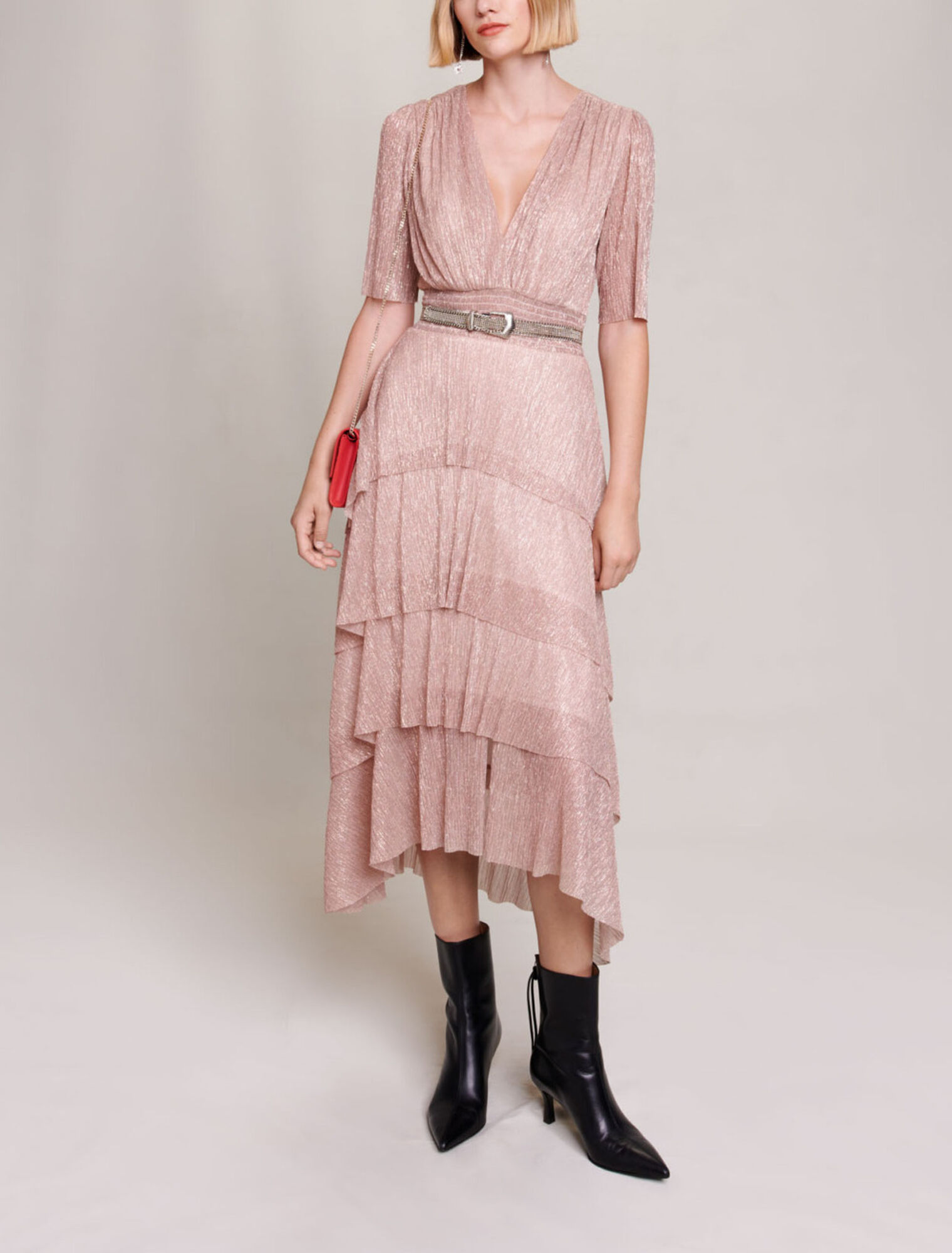 Long ruffled lamé dress