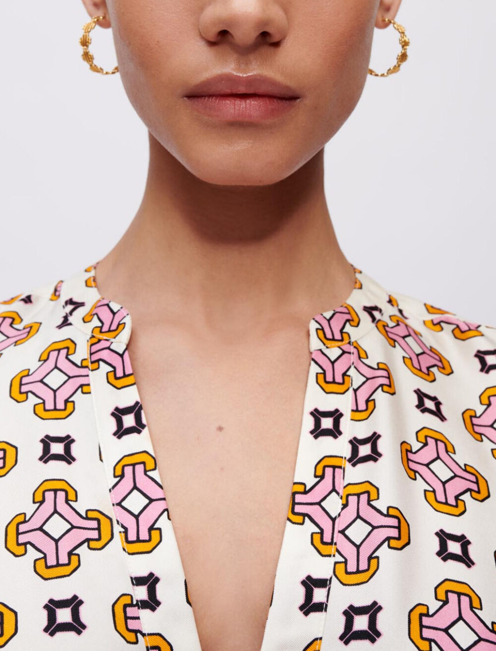 パーティードレス Geometric Print Silk Dress Maje_MFPRO02567-Q003_H_1.jpg