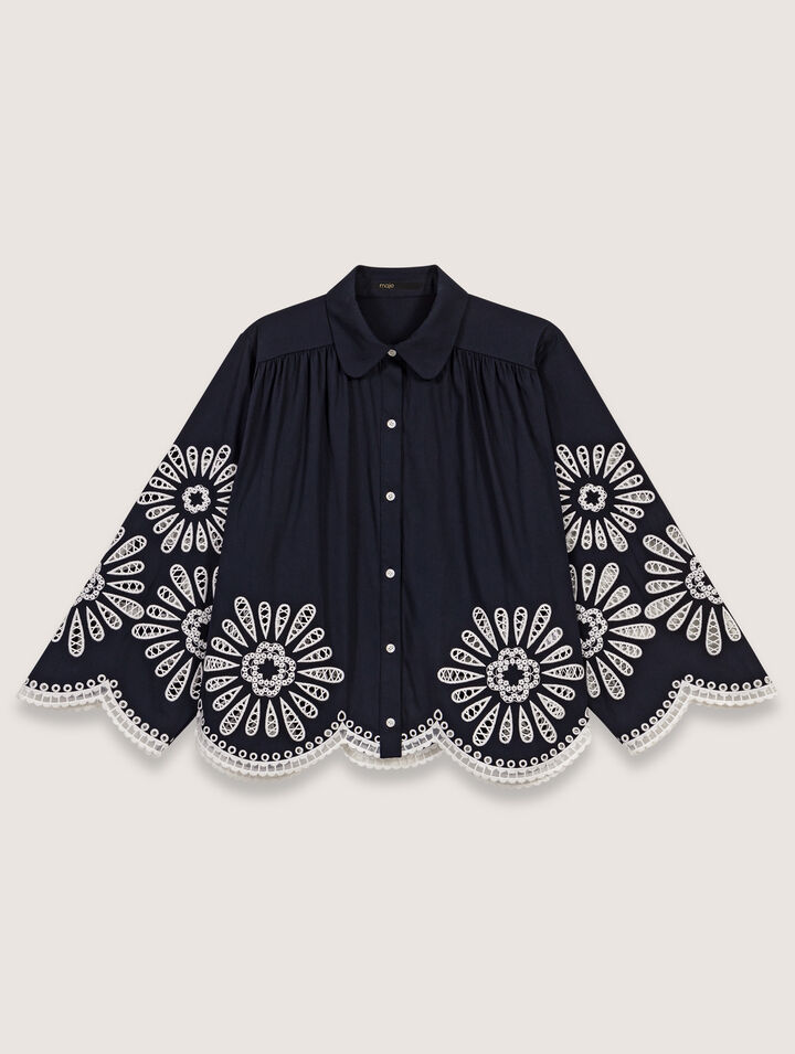 Cropped blouse with crochet detail