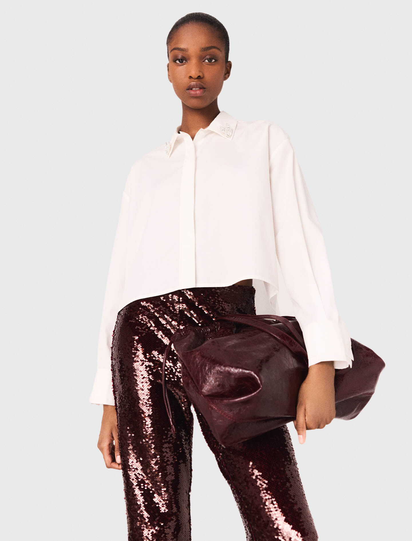 Cropped shirt with jewel detail White For Women | Maje