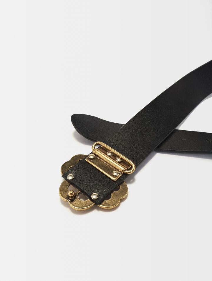 Leather belt with Clover logo