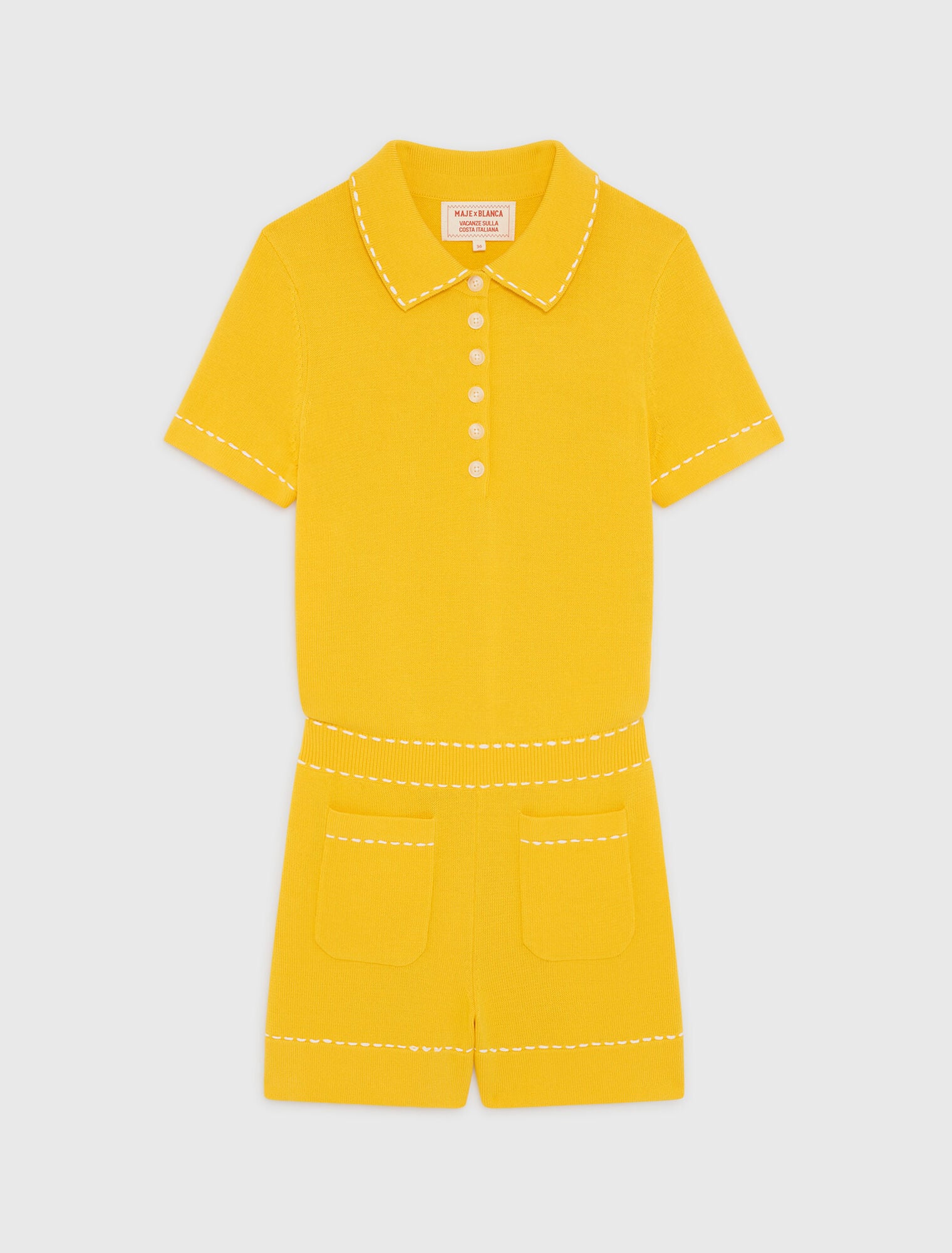 Knit playsuit with polo collar
