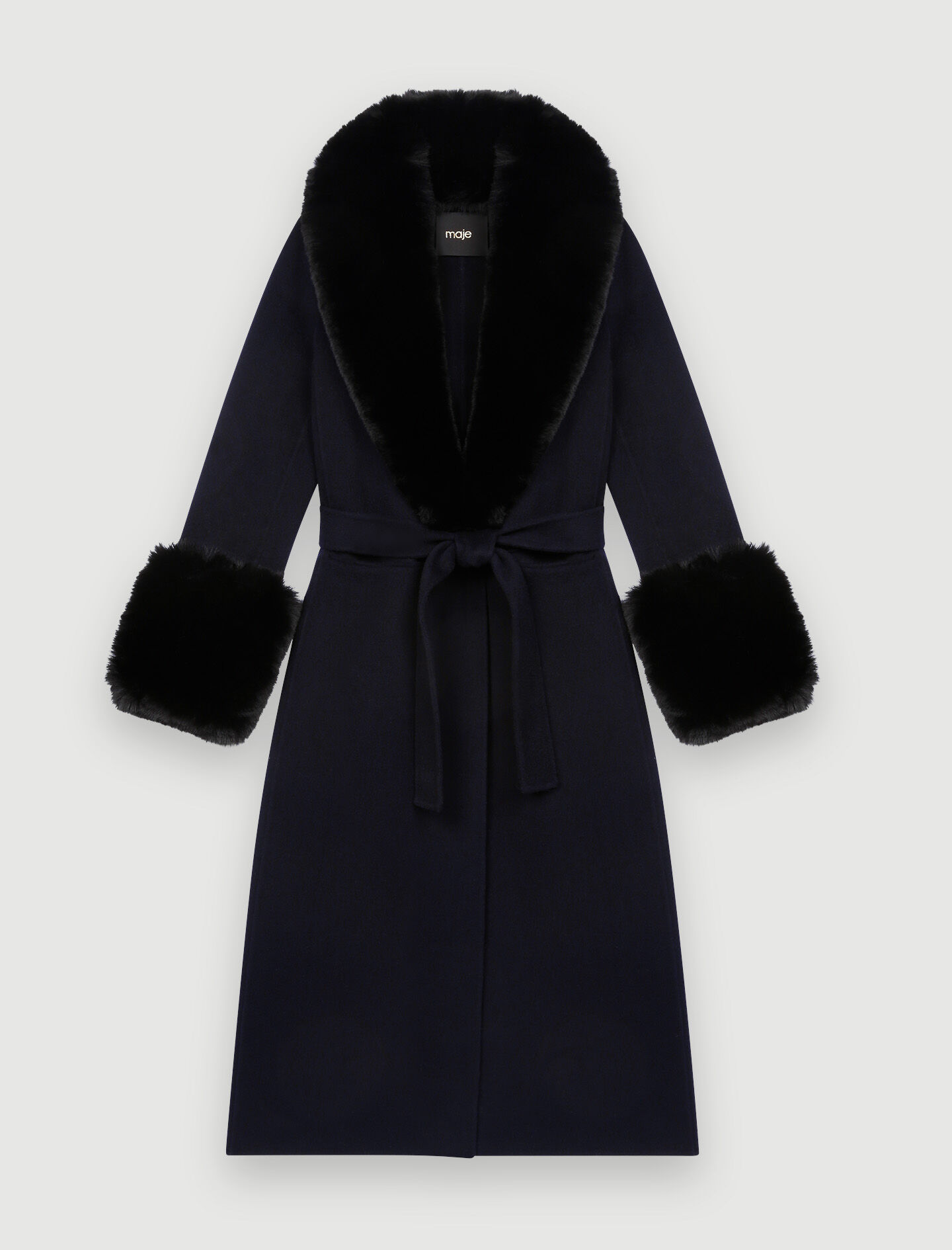 Double-faced faux fur coat Blue For Women | Maje Double-faced faux fur coat Blue For Women | Maje