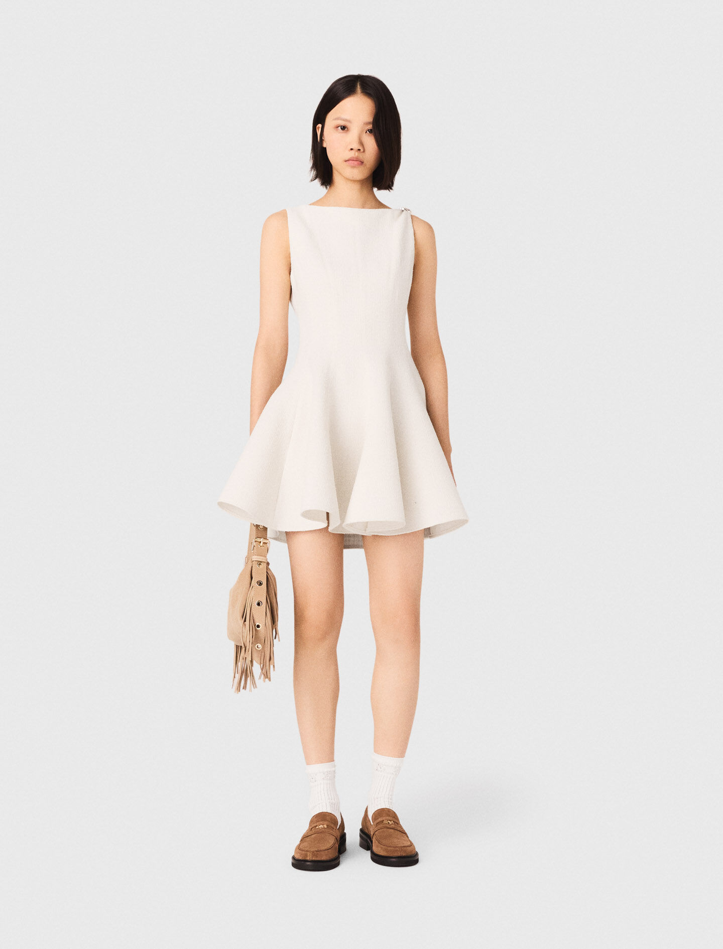 Short flared tweed dress White For Women | Maje