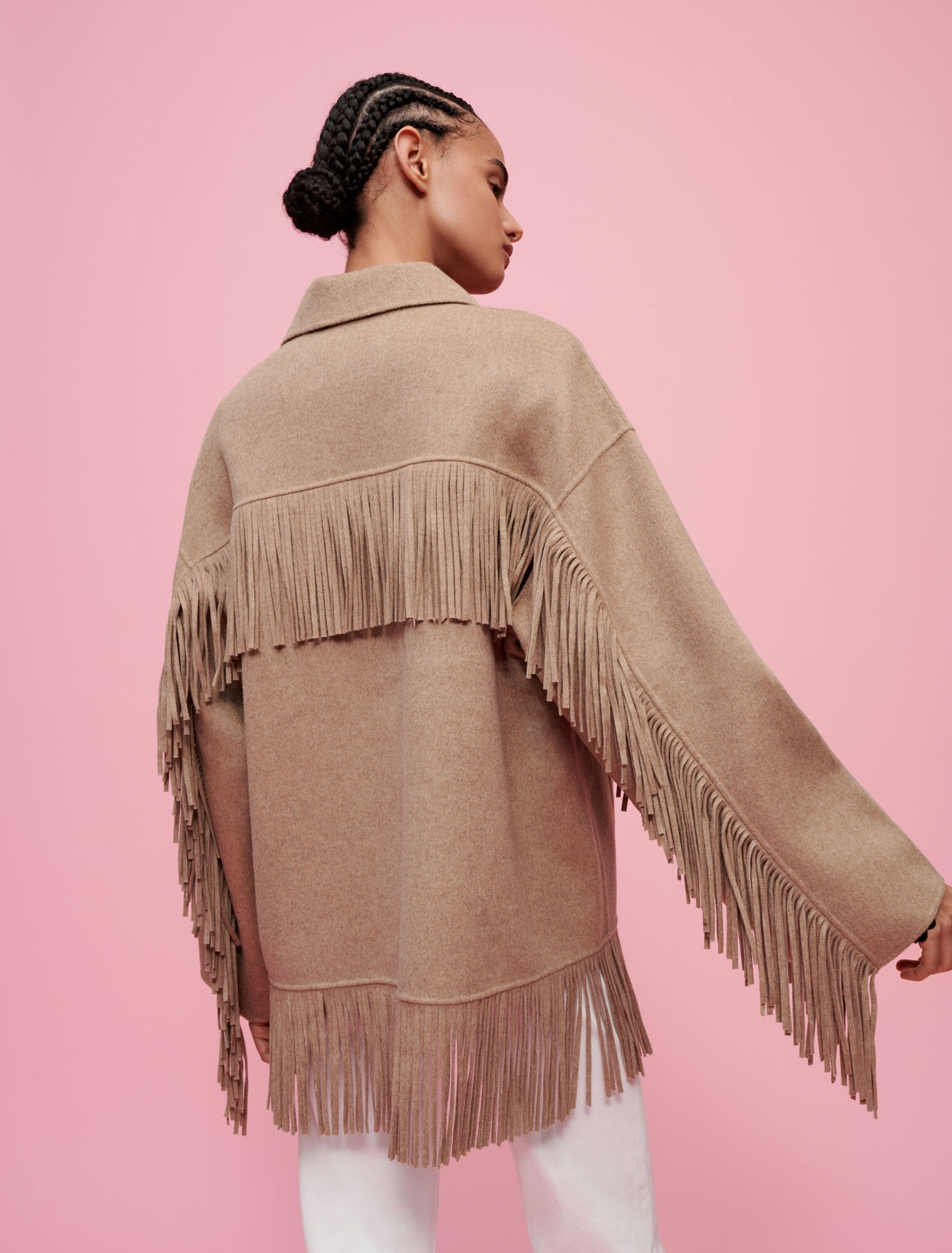 Double-faced coat with fringing