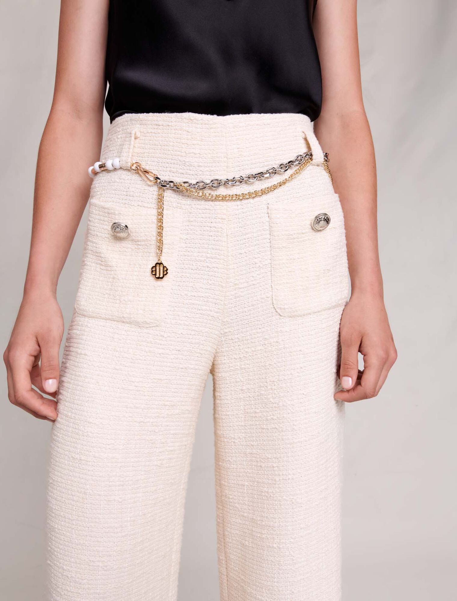 Wide-leg tweed trousers
