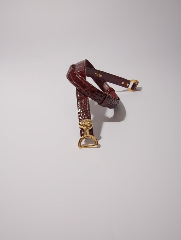 Thin leather belt with lion bit