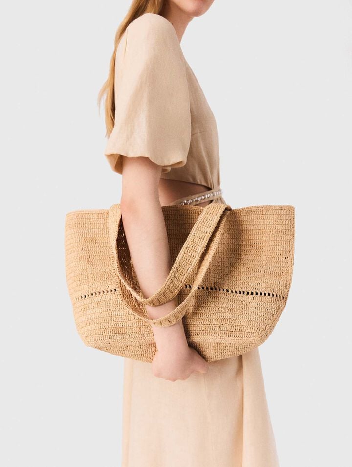 Crocheted raffia tote bag