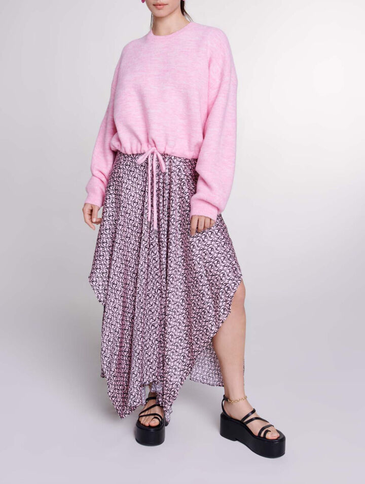 Cropped knit jumper with drawstring