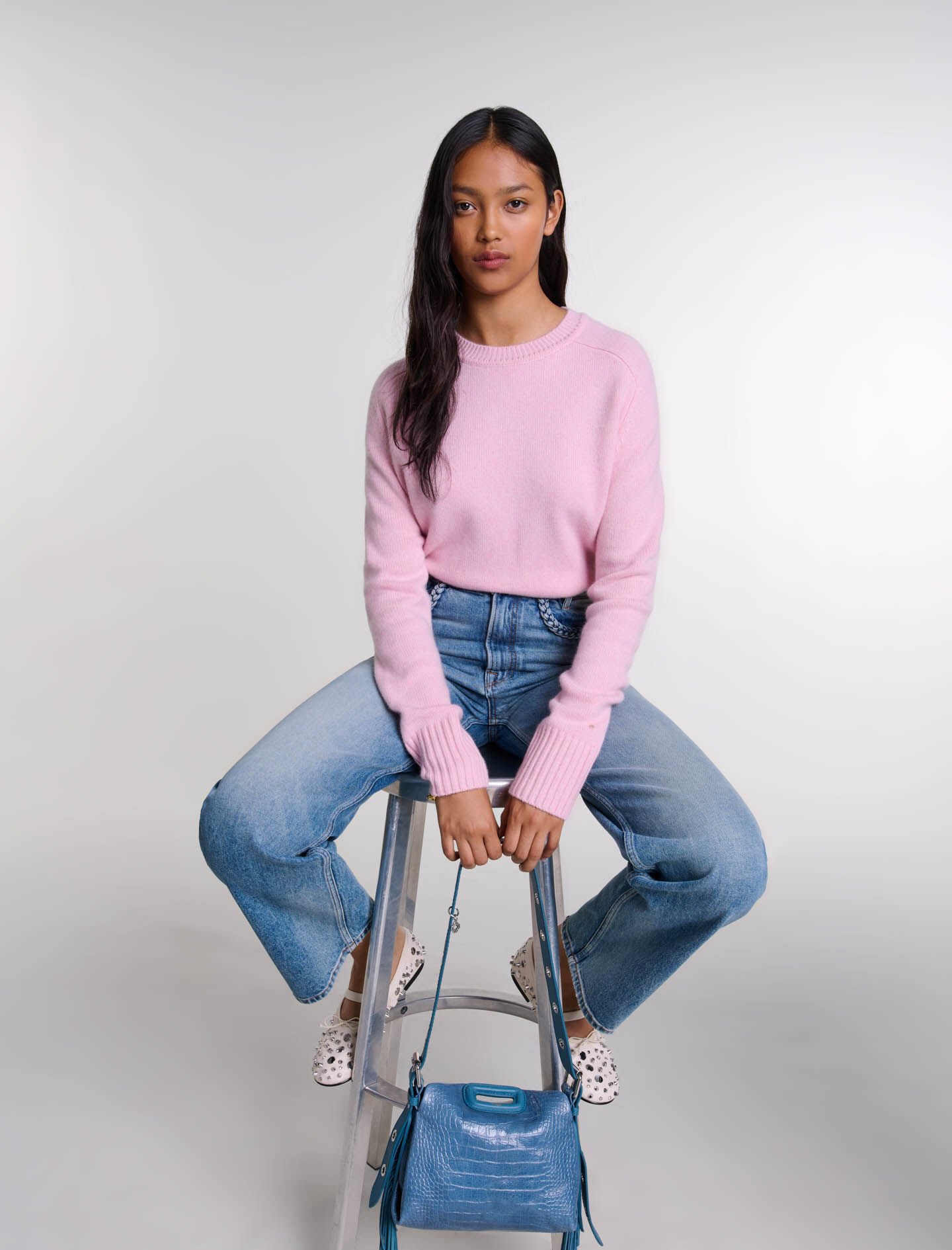Straight-leg braided detail jeans Blue For Women | Maje Straight-leg braided detail jeans Blue For Women | Maje