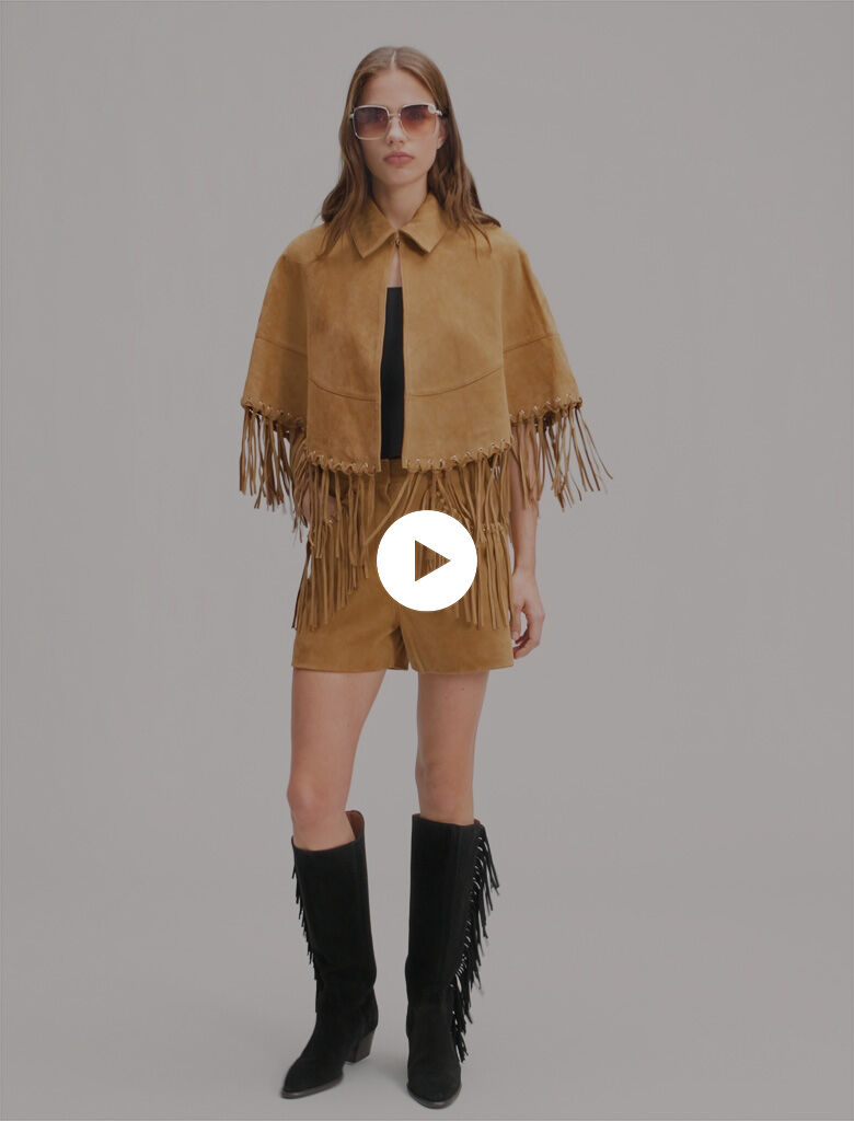 Short leather fringed coat Natural For Women | Maje
