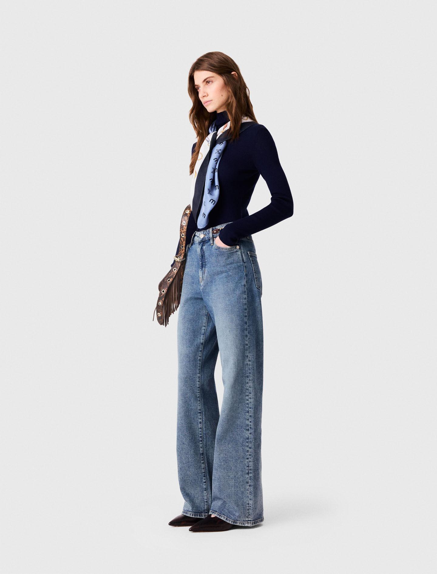 Satin-look cropped top Blue For Women | Maje