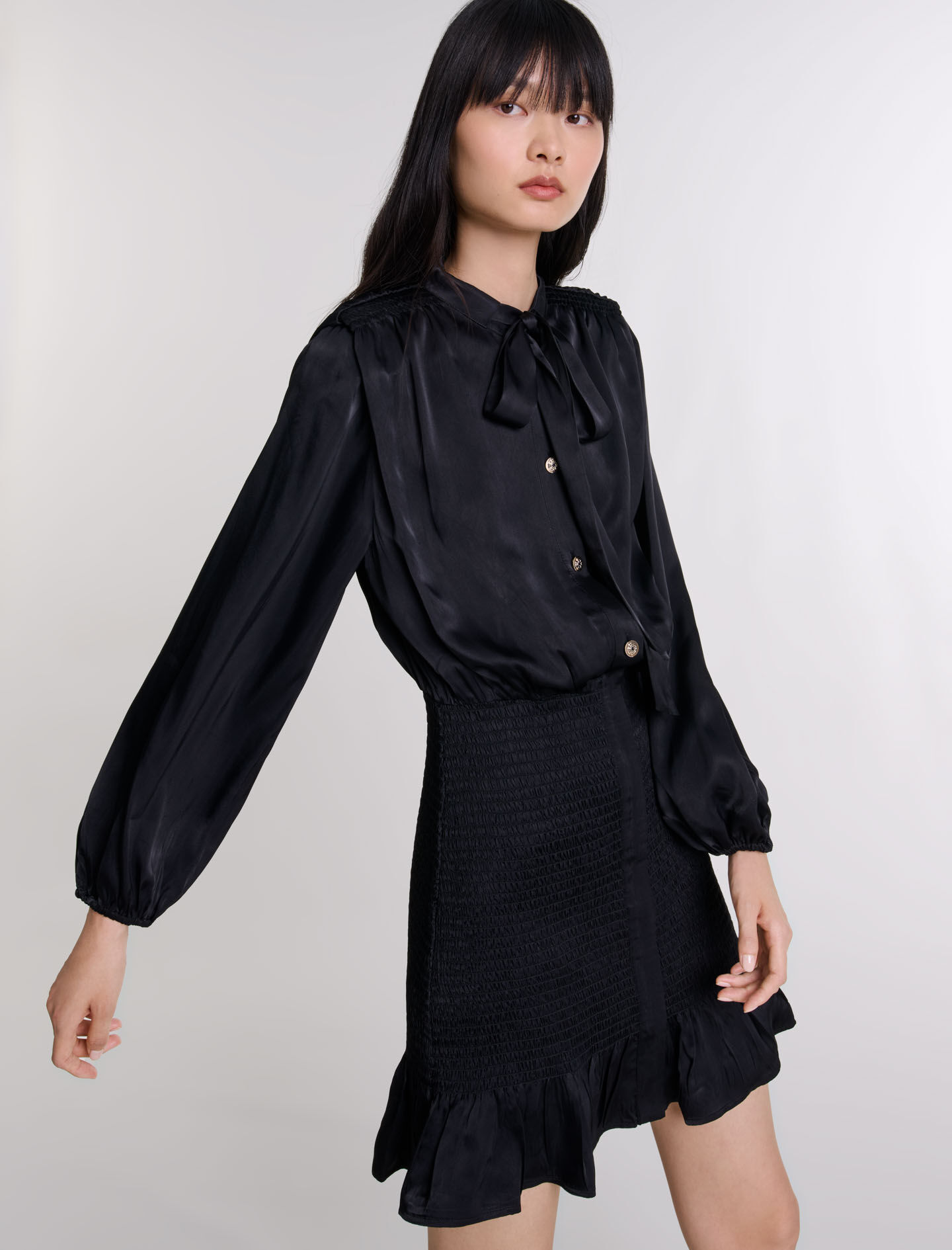 Short smocked dress Black / Gray For Women | Maje Short smocked dress Black / Gray For Women | Maje