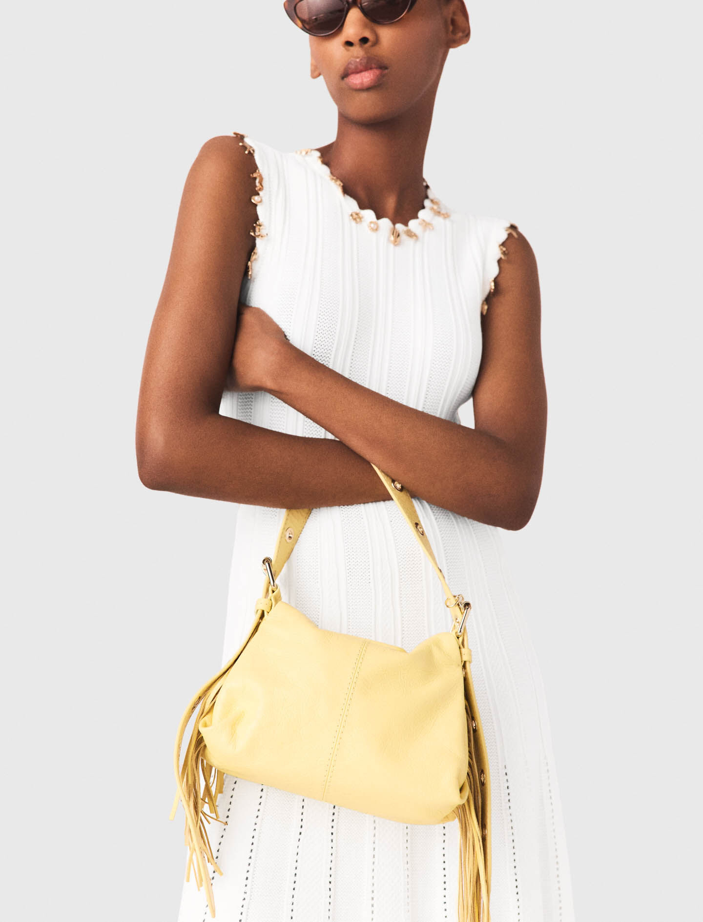 Matte crackle Miss M mini bag Yellow / Orange For Women | Maje