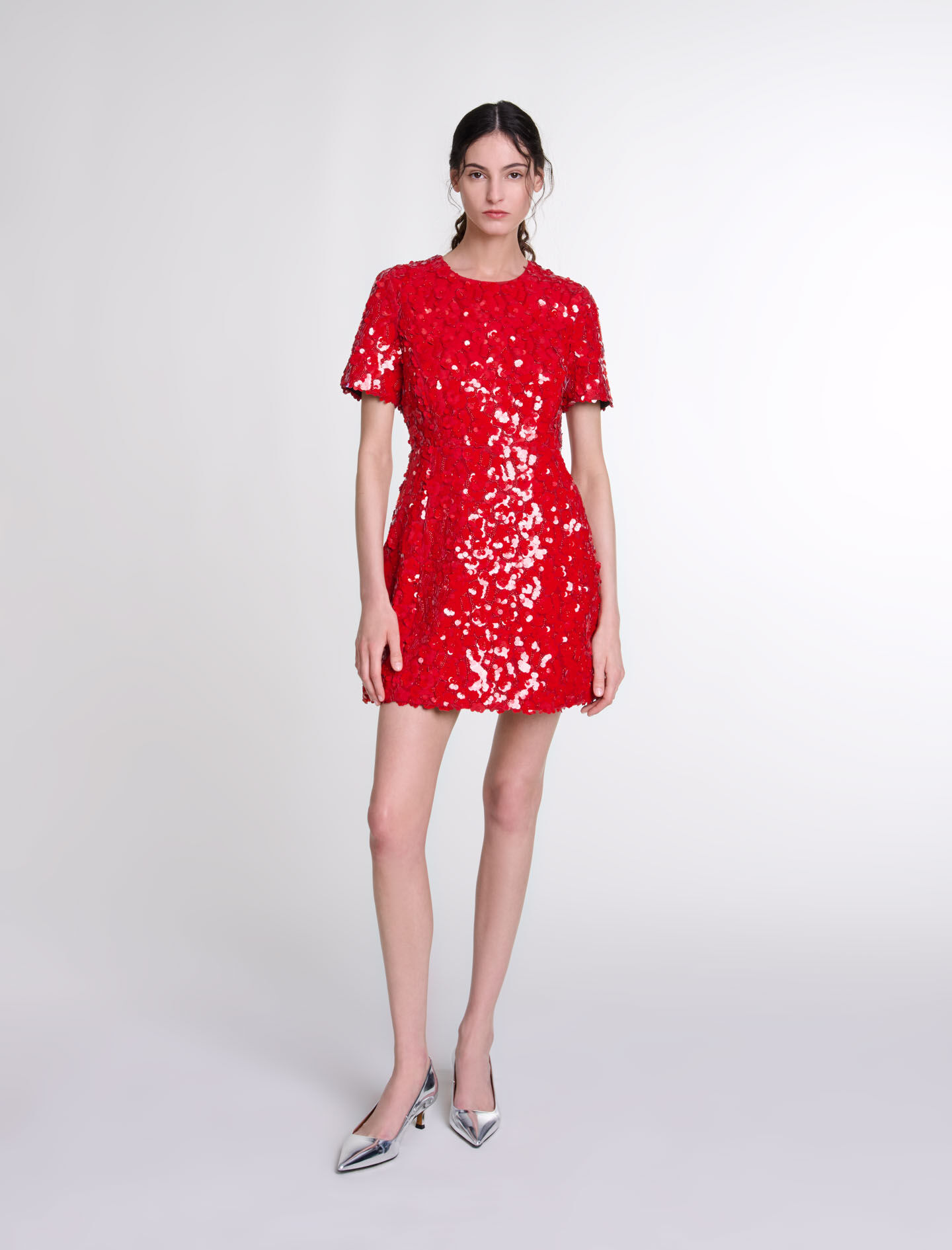 Short sequinned floral dress Red For Women Maje