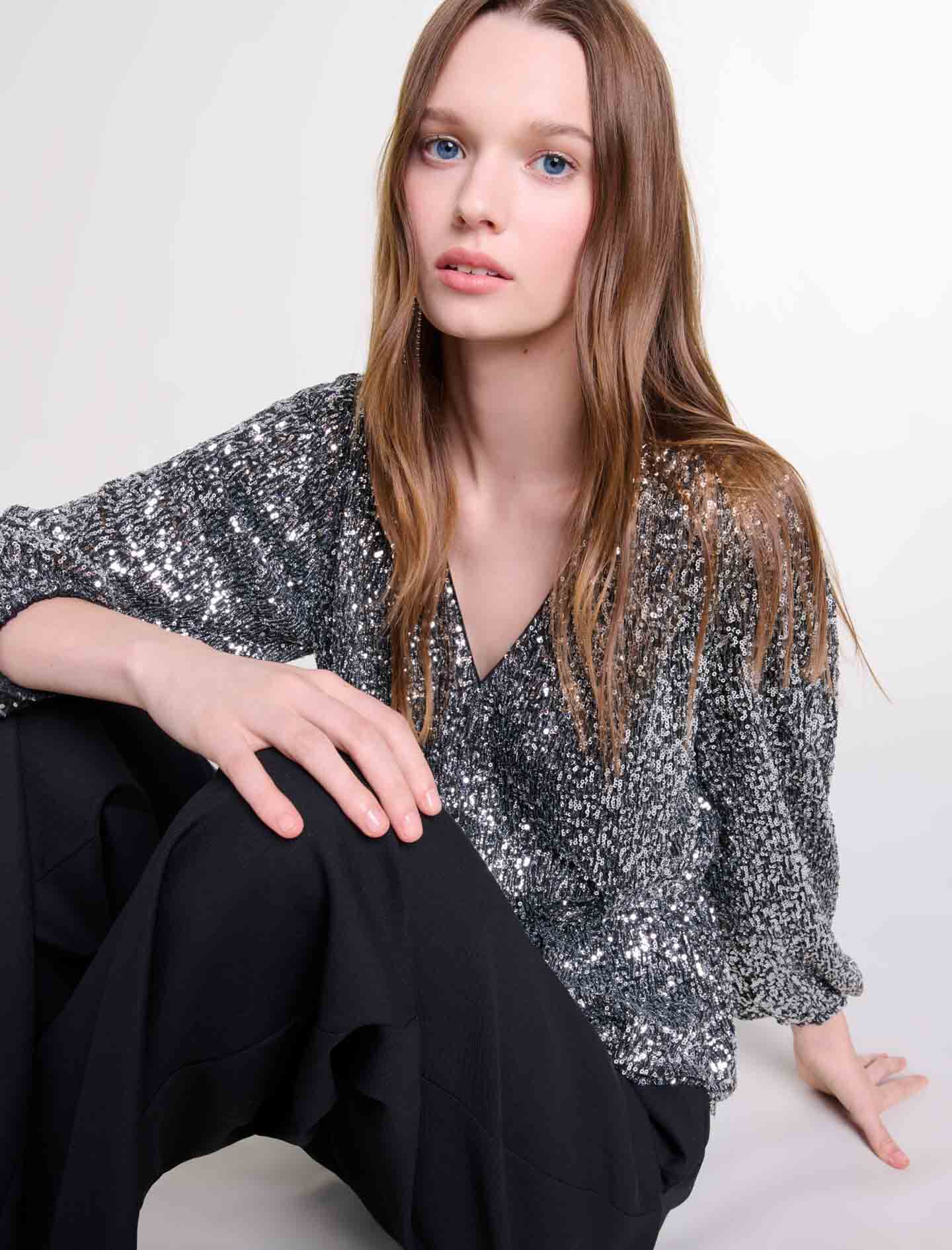 海外ブランド通販 公式サイト For Gray / Black top sequin Smocked Women Maje | トップス