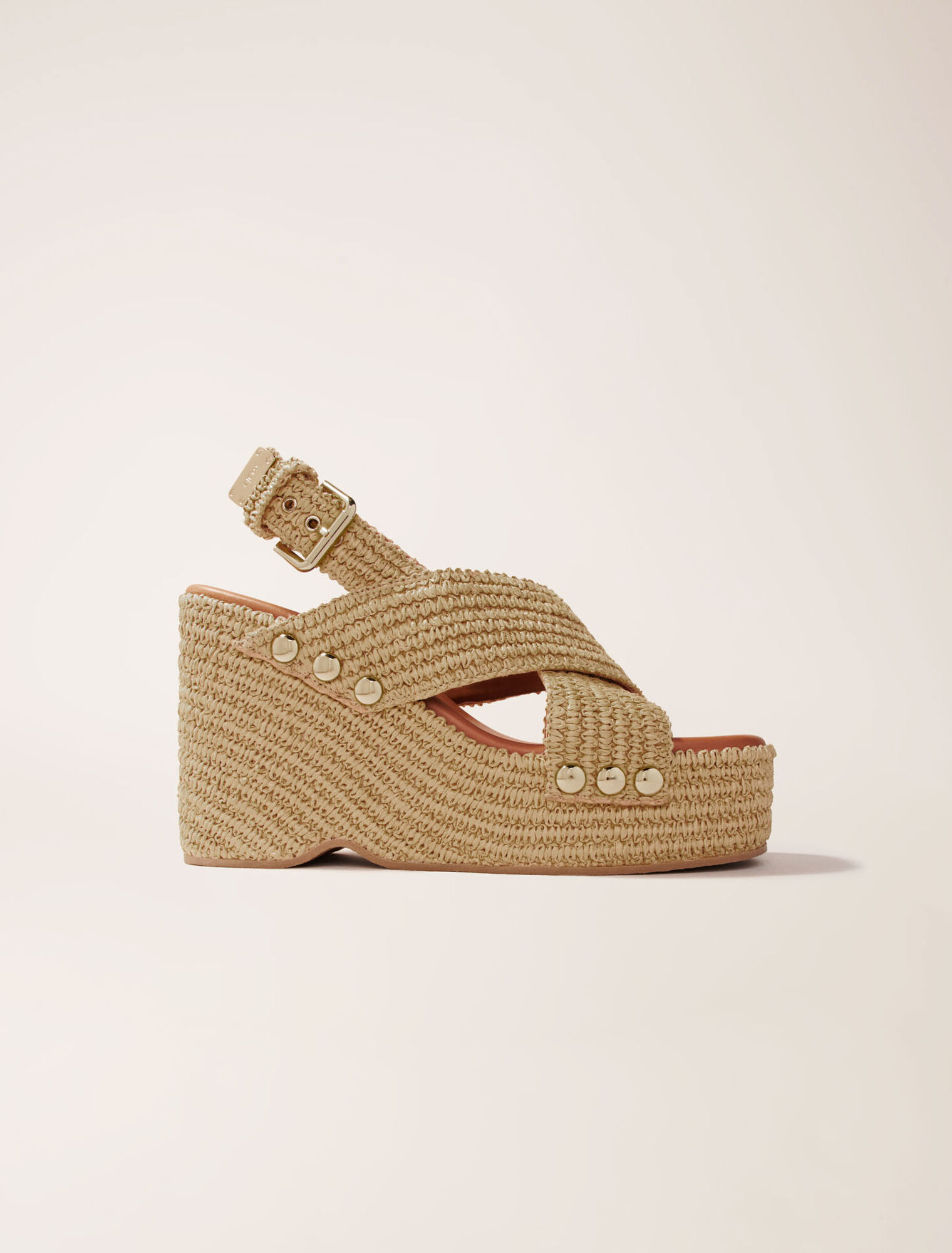 Wedge sandals with raffia effect