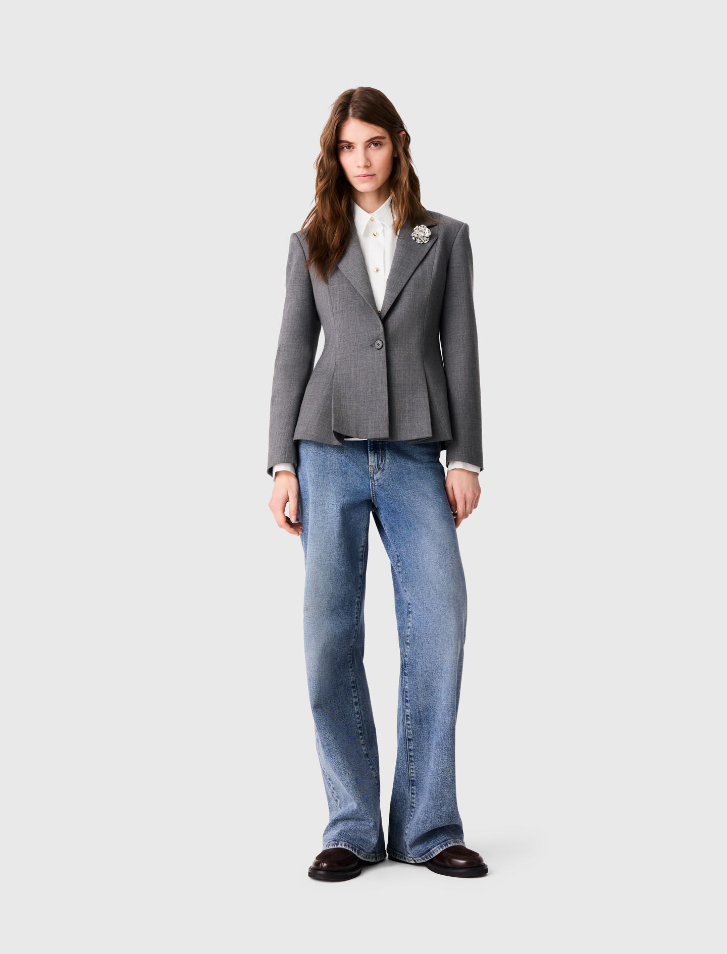 Peplum suit jacket Black / Gray For Women | Maje