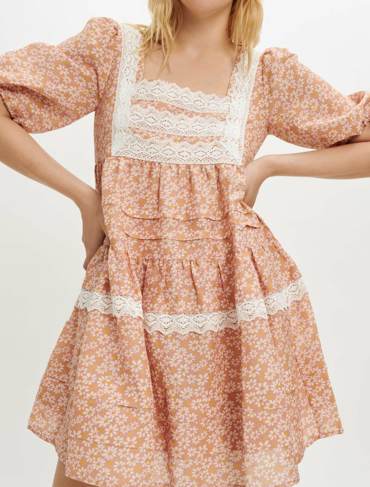 Printed lace braid dress