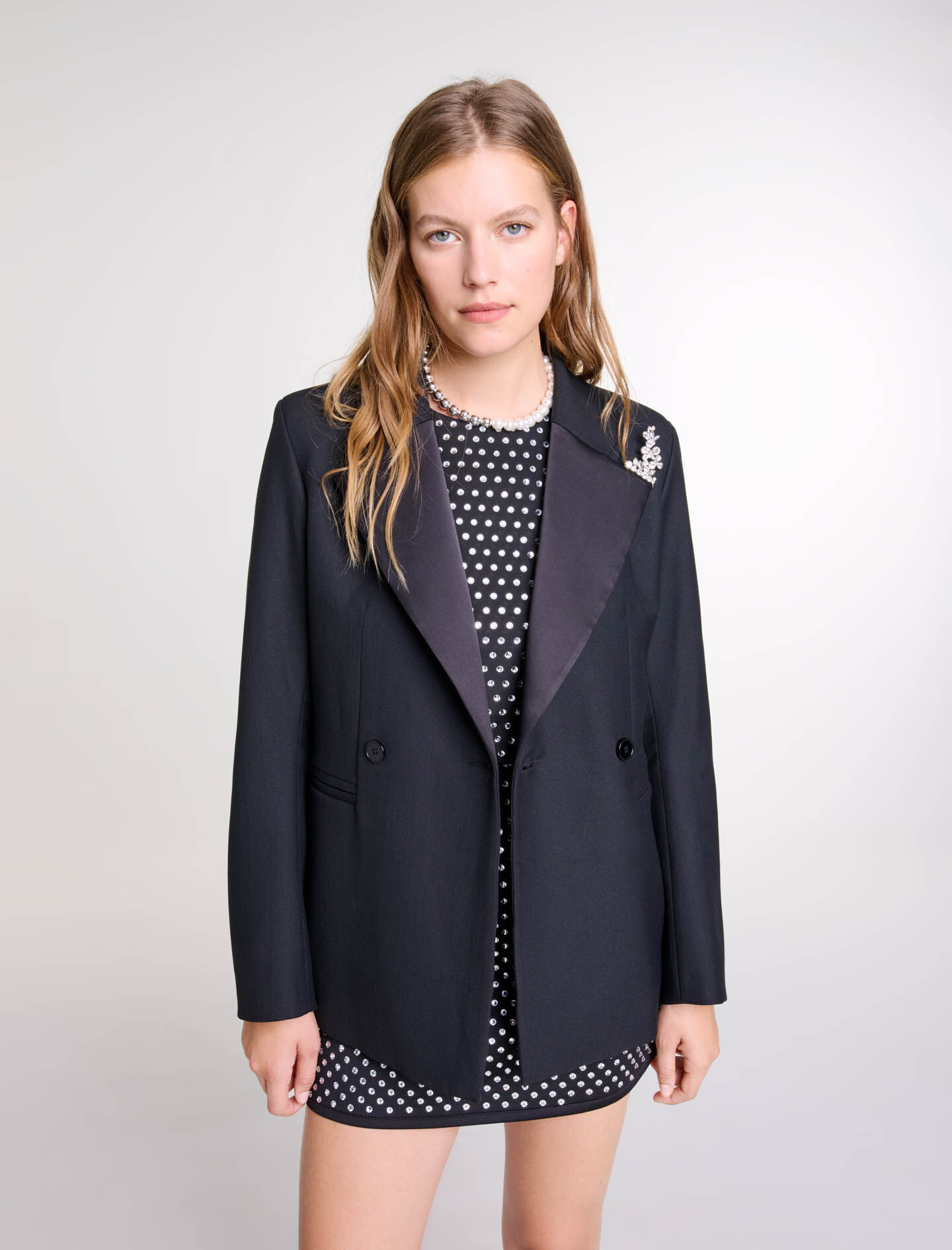 パリコレクション For Gray / Black brooch with jacket Suit Women Maje | ジャケット・アウター