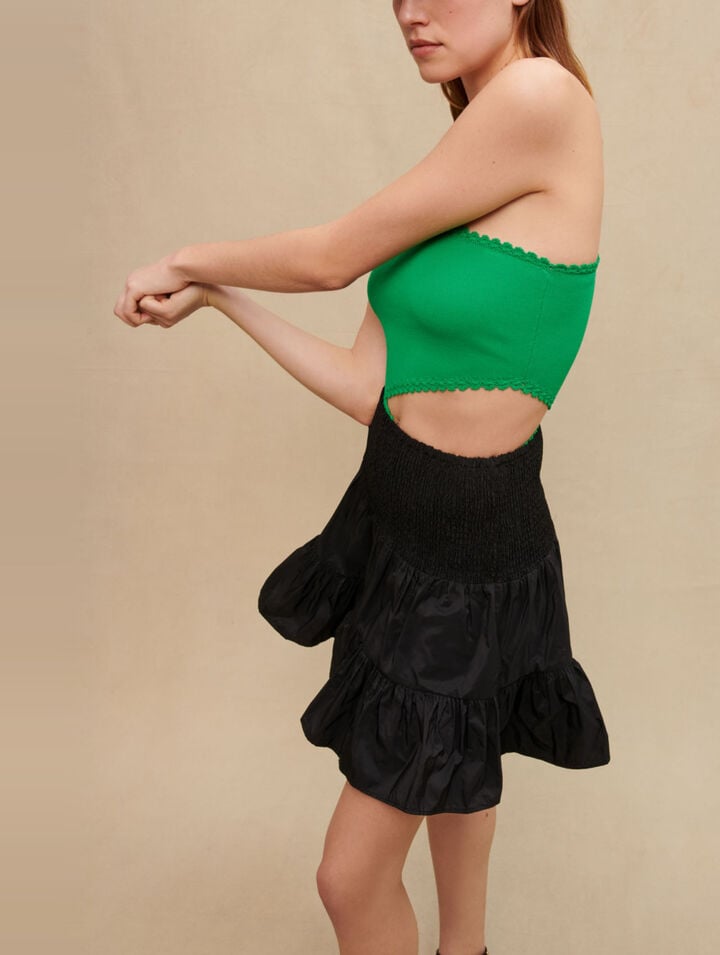 Short skirt with smocking and ruffles