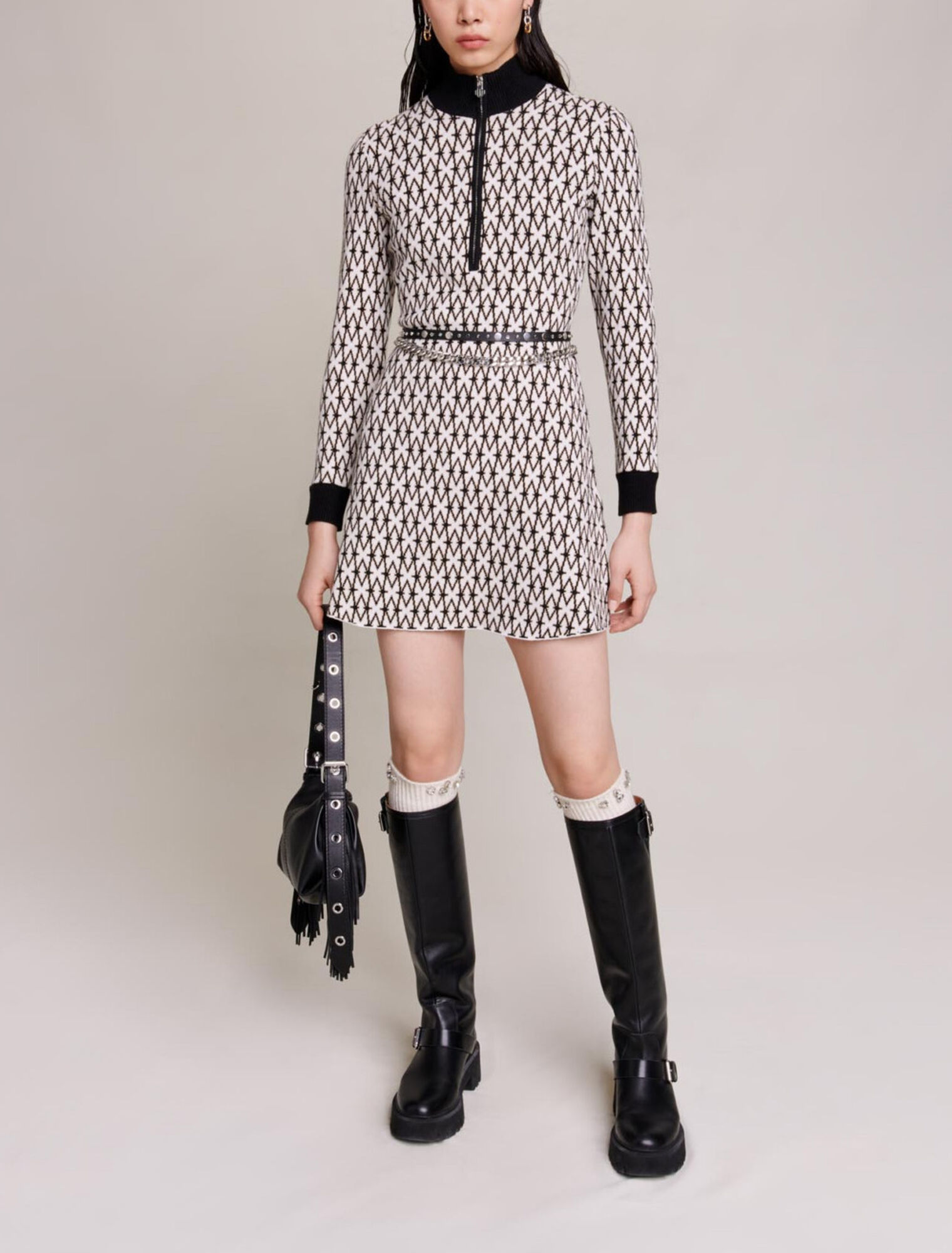 Short jacquard monogrammed dress
