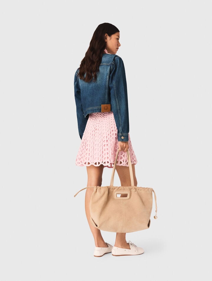 Denim jacket with leather collar