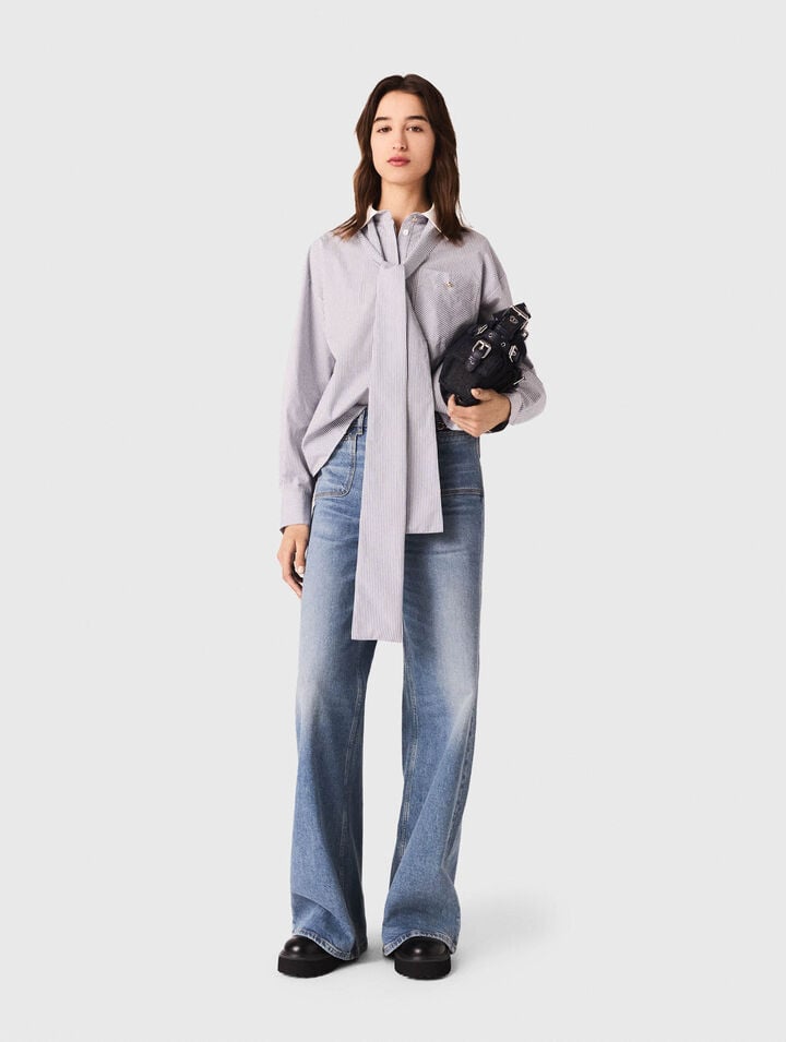 Striped pussy bow shirt