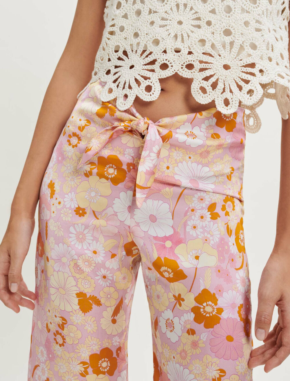 Fluid Flower Power print pants Pink For Women | Maje