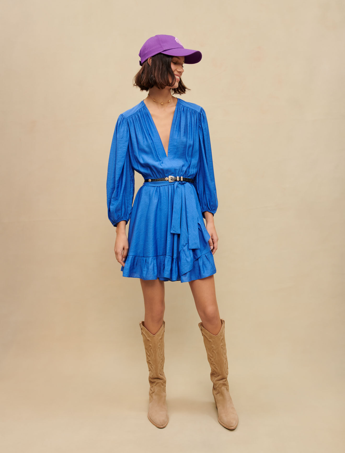 Short ruffled dress Blue For Women | Maje