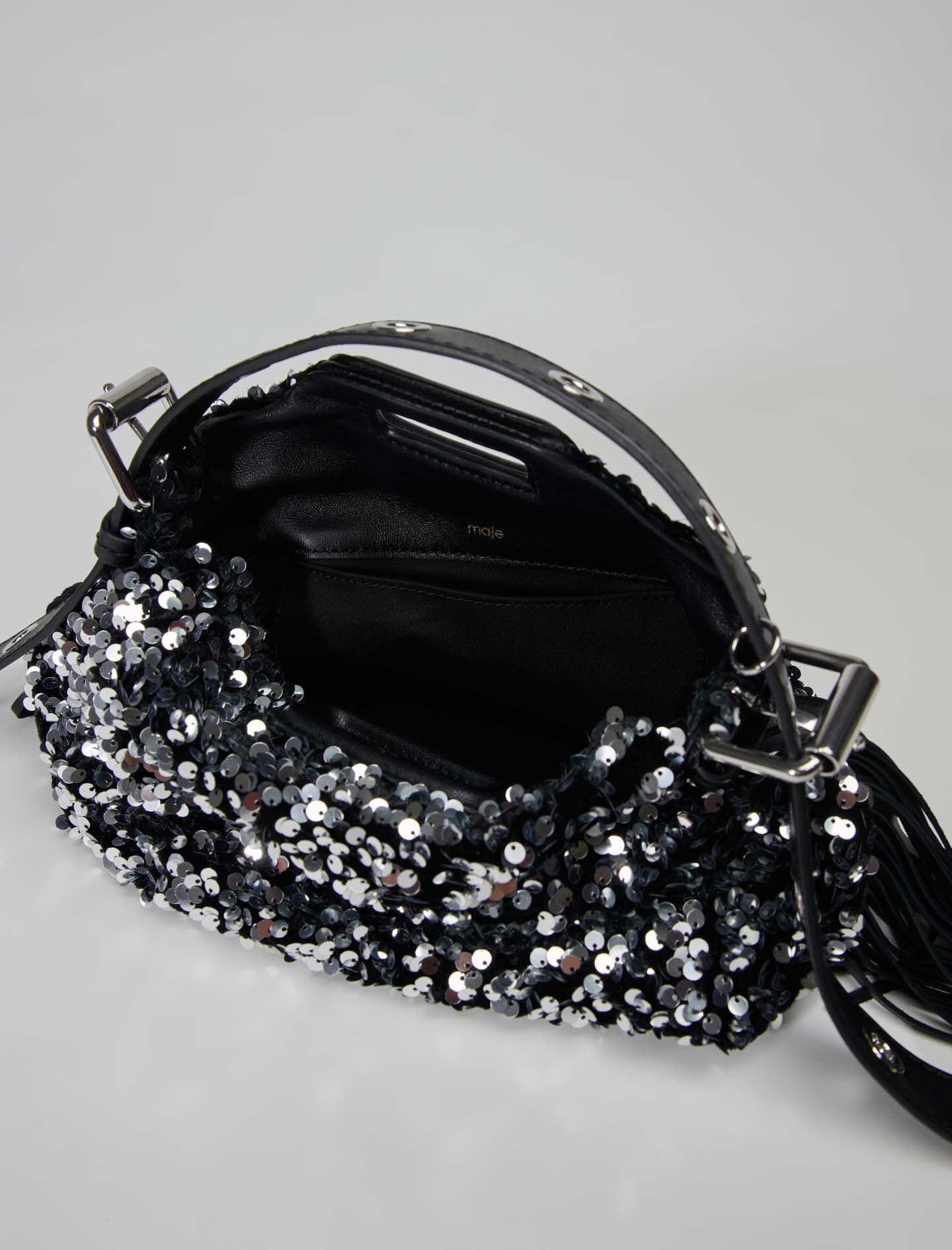 Sequin mini Miss M bag Black / Gray For Women | Maje Sequin mini Miss M bag Black / Gray For Women | Maje