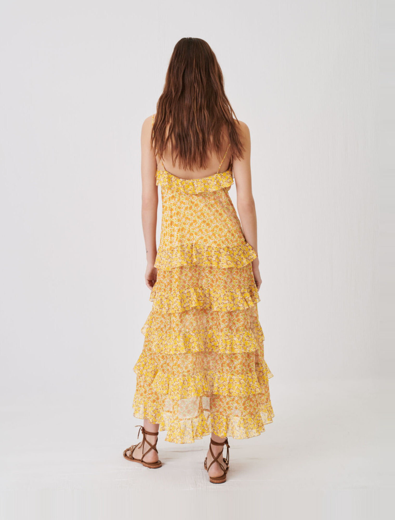 Printed cotton voile dress with ruffles