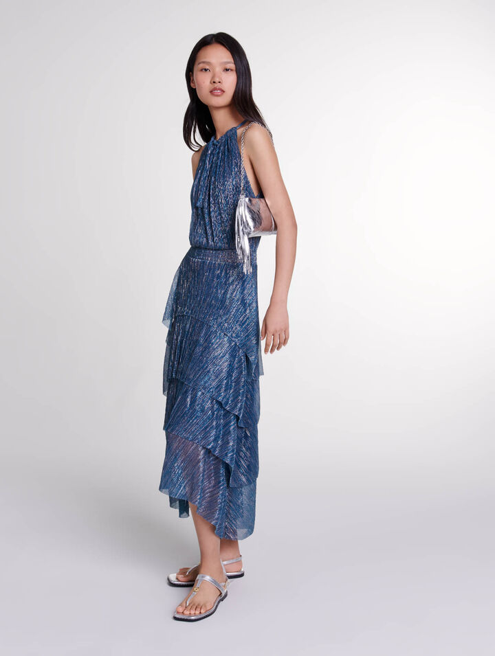 Ruffled lamé maxi dress