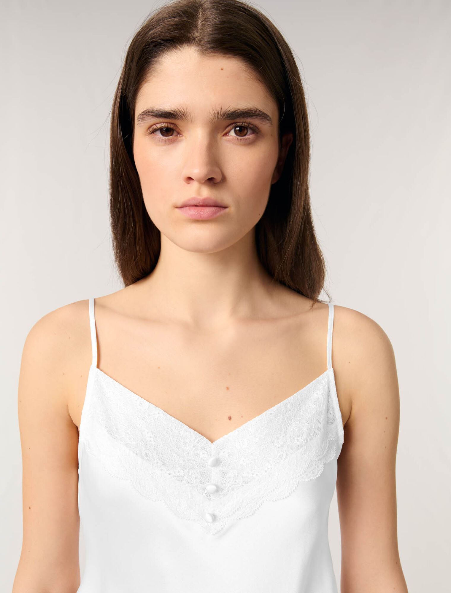 Silk satin and lace slip top