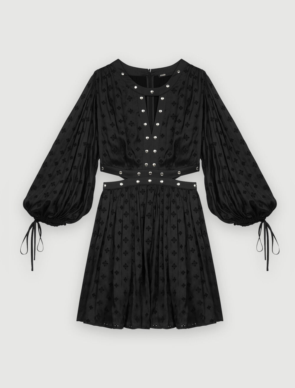 Studded embroidered satin dress Black / Gray For Women | Maje