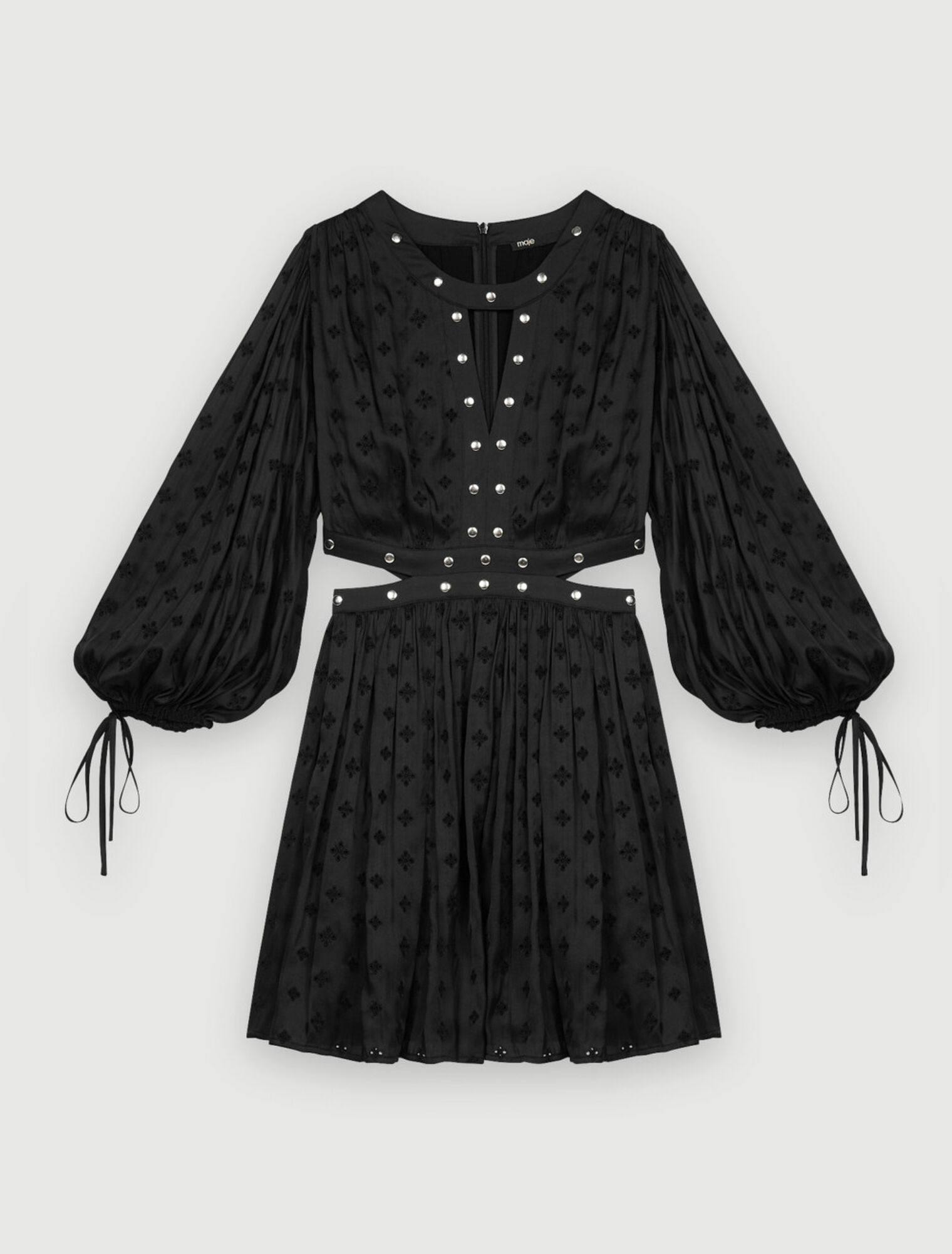 Studded embroidered satin dress