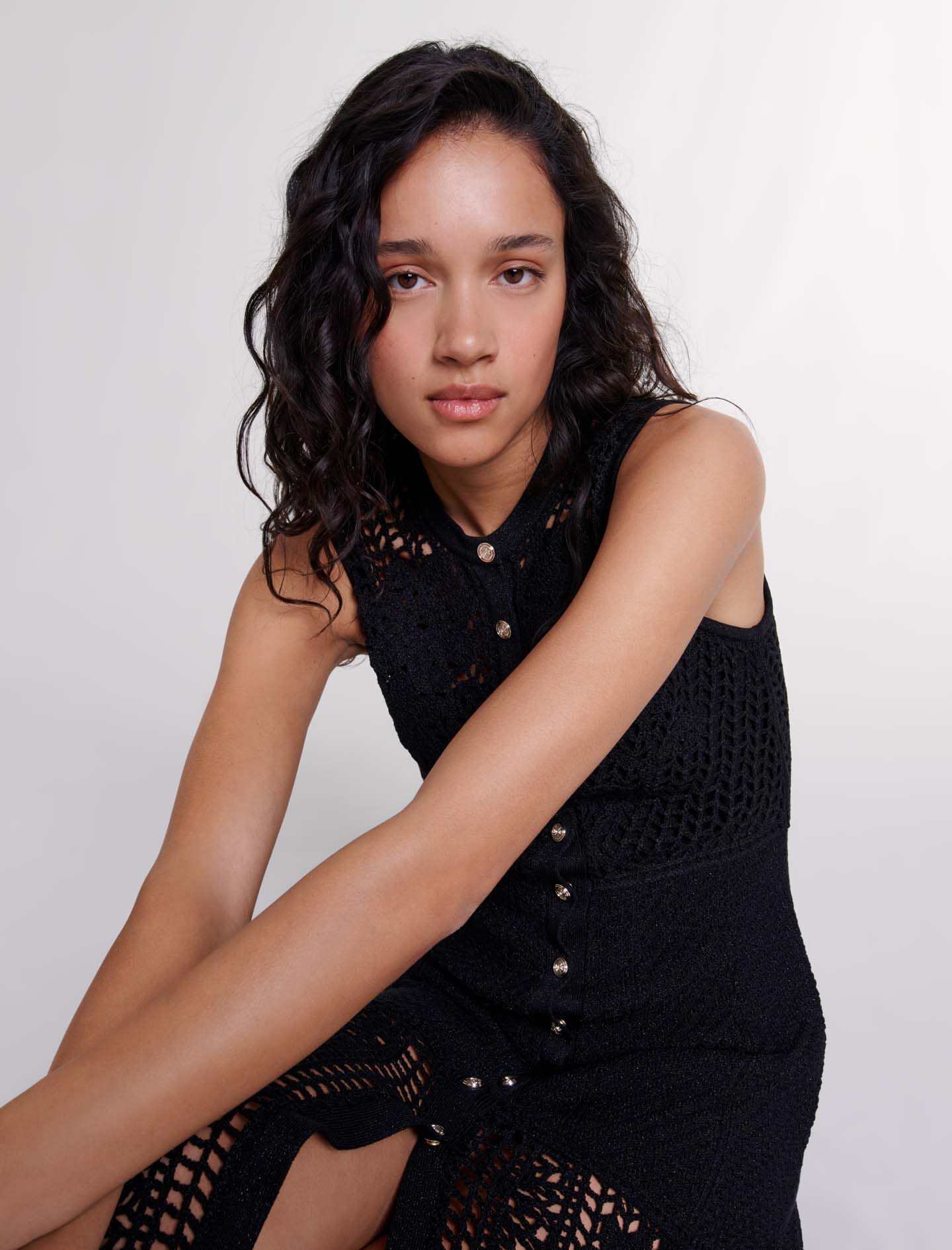 Crochet-knit maxi dress Black / Gray For Women | Maje