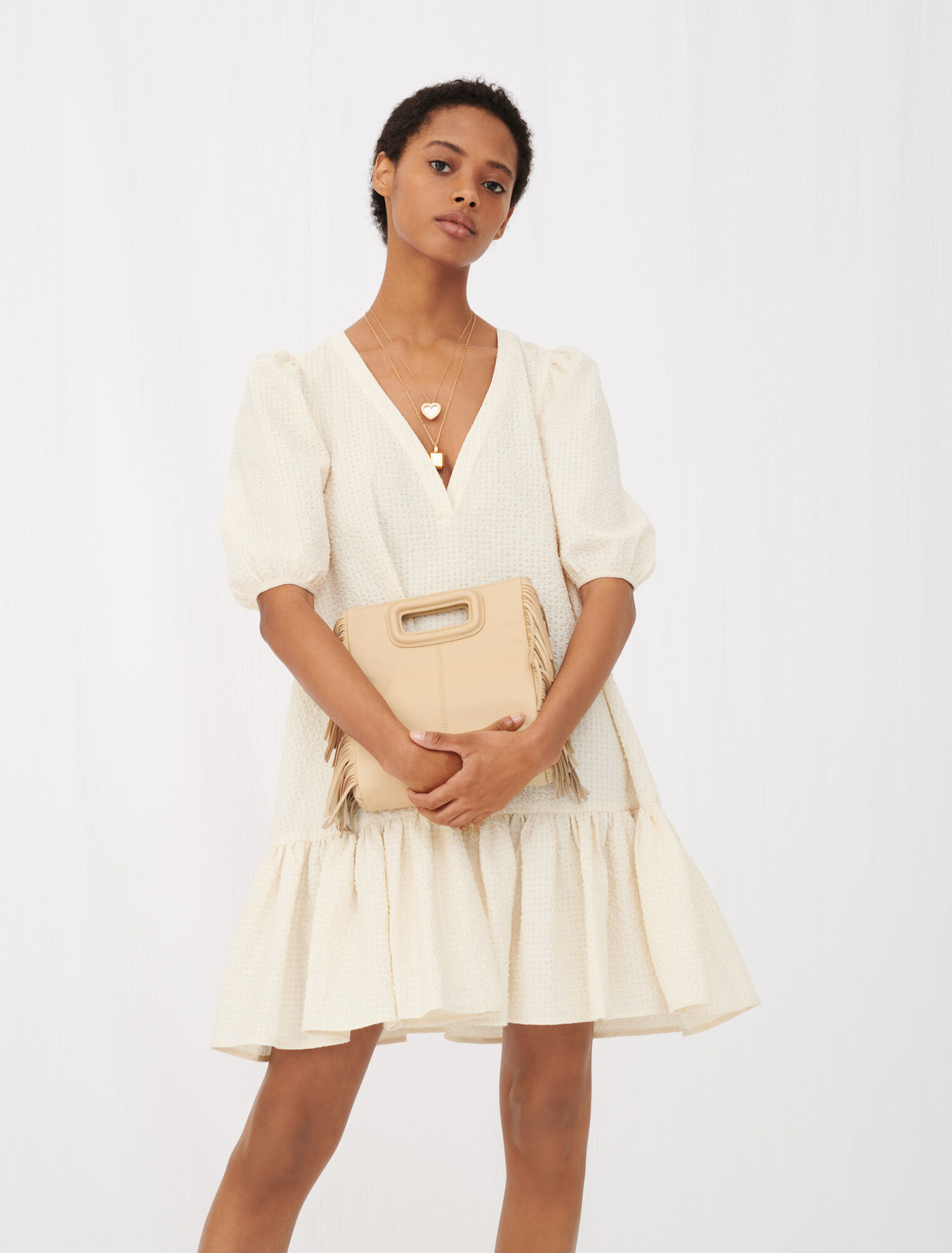 Smooth leather M bag with fringing