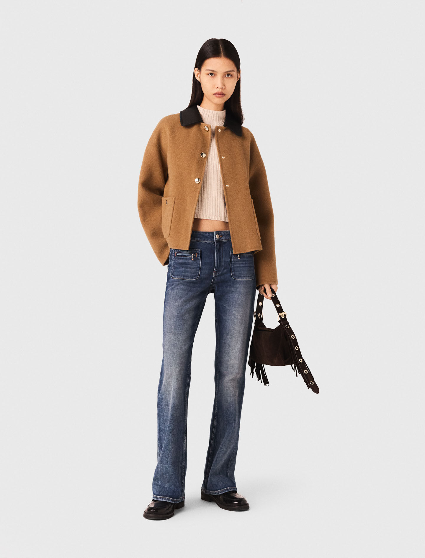 Double-faced coat with removable collar Brown For Women | Maje