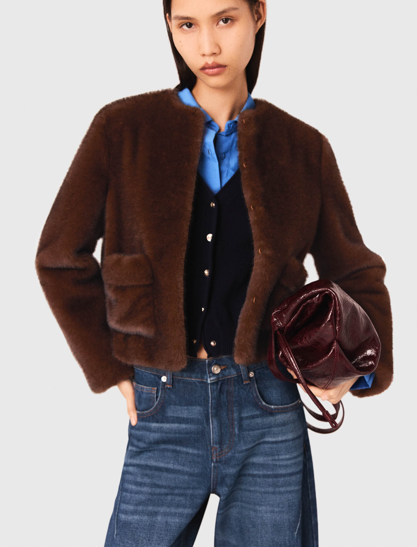 Short faux fur coat Brown For Women | Maje