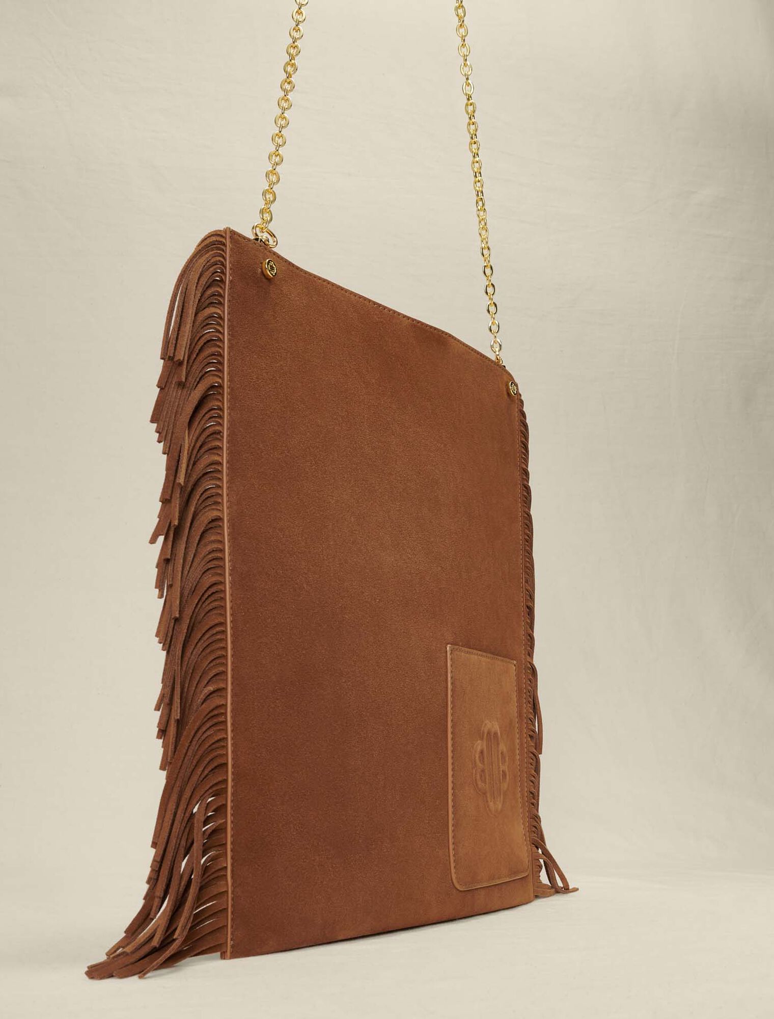 Suede tote bag with fringing