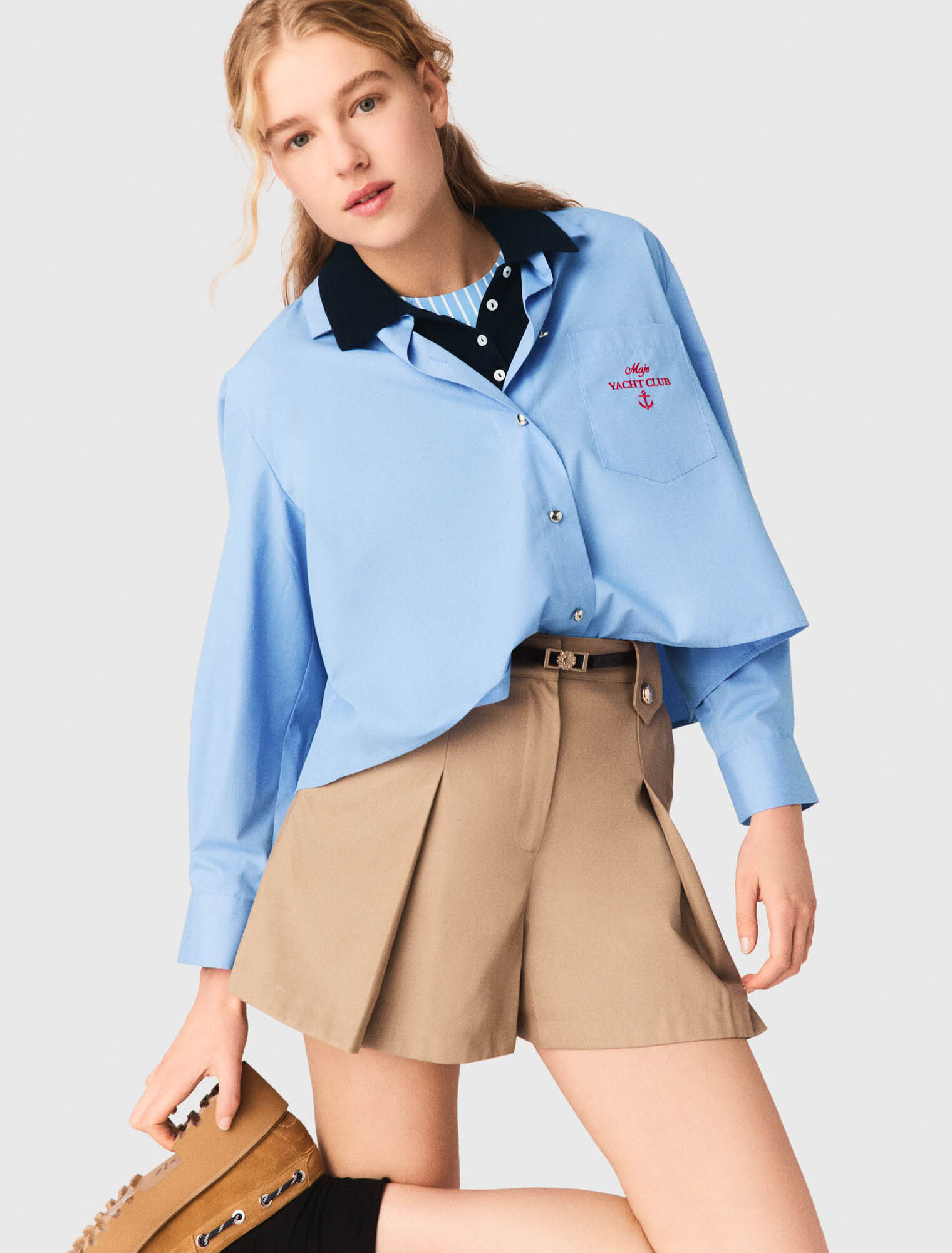 Pleated cotton shorts