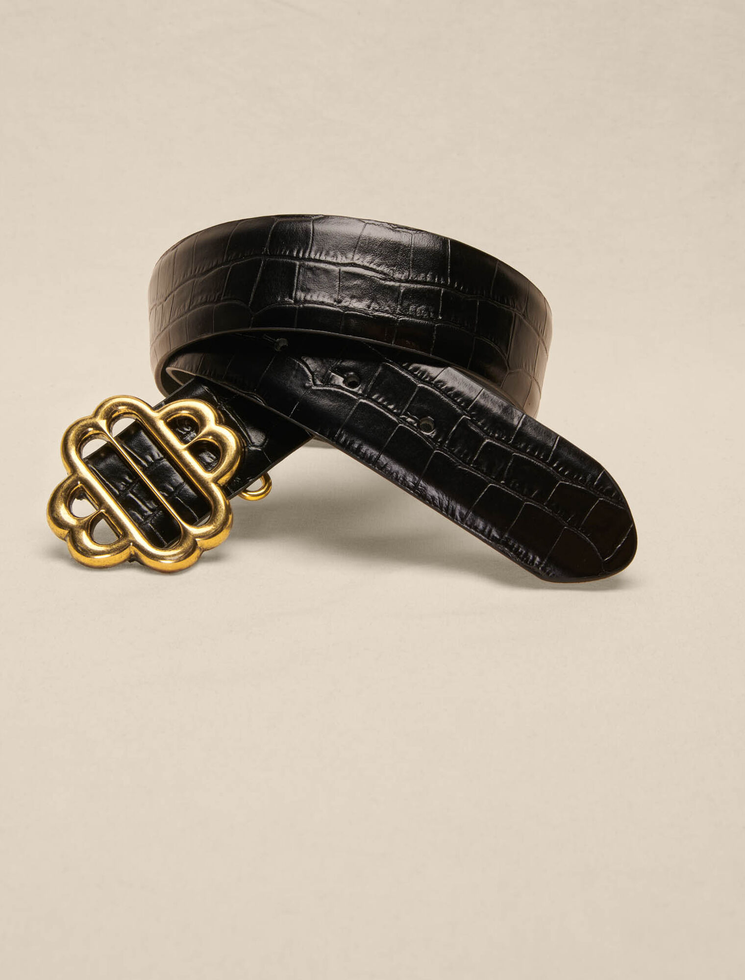 Croc-effect leather double M belt