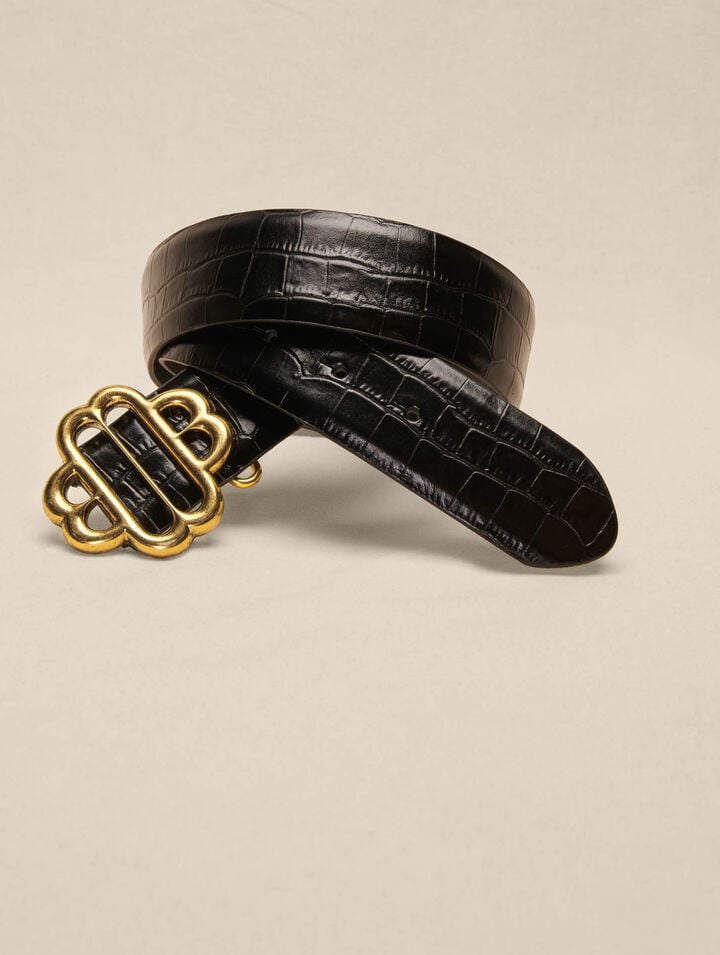 Croc-effect leather double M belt