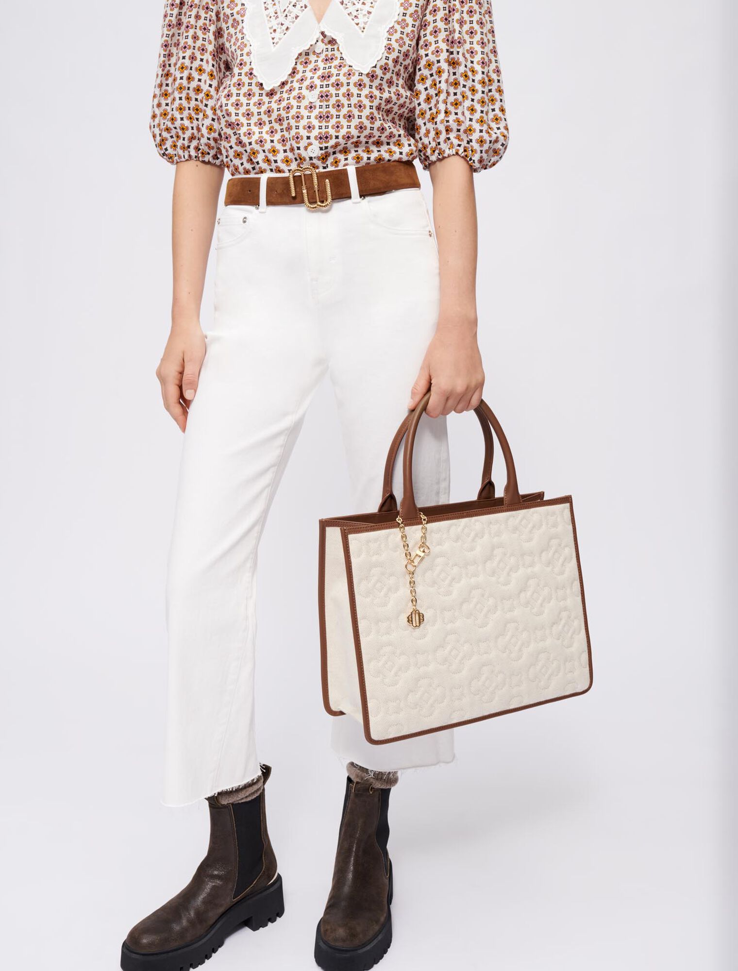 Leather, linen, viscose Clover logo tote