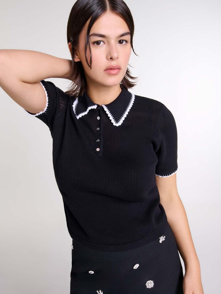 Pointelle knit polo shirt