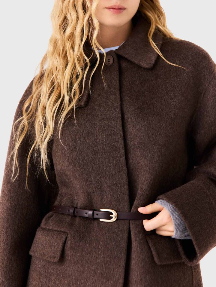 Long coat with faux fur collar
